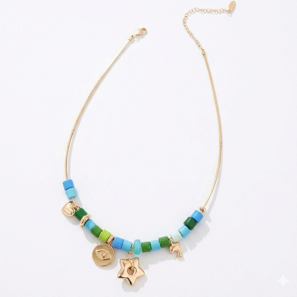 NWT Anthropologie Evil Eye Beaded Charm Necklace